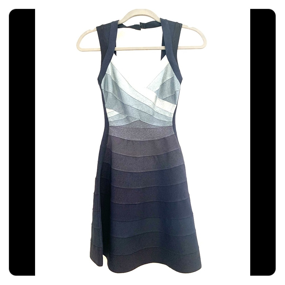 Herve Leger Blue flare Mini Dress